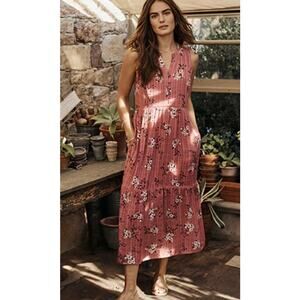 J. Jill Pink Floral Boho Tiered Sleeveless Maxi Dress